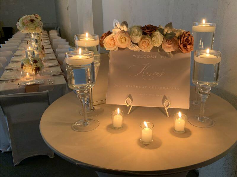 Exquisite Birthday Décor With Tablecloth, Table Runner, Flowers, Vases And Candles