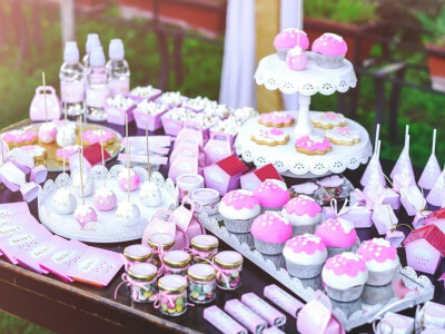 Peppy Sweet Table Décor With Decorative Trays, Cupcake Stands, Favor Jars And Boxes