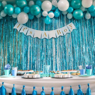 Spectacular Baby Shower Décor Using Fringe Curtains, Tablecloth, Tassel Garland, Plates & Balloons