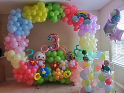 Vibrant 3rd Birthday Décor Using Latex Balloons, Party Balloons, Mylar Balloons & Display Boxes