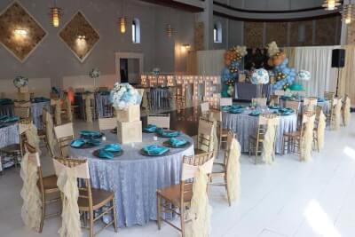 Captivating Table Décor Using Tablecloth, Flowers, Chargers, Napkins, Sashes, Curtains, & Balloons