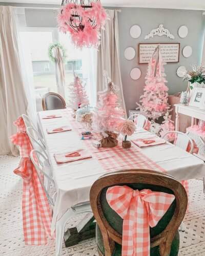 Gorgeous Dinner Table Décor Featuring Tablecloth, Runner, Napkins, Centerpieces, & Chair Sashes