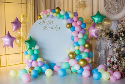 Striking Birthday Backdrop using Backdrop Frame, Cover and Balloons