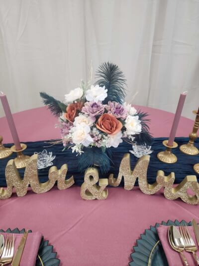 Stylish Couple’s Table Décor Using Table Linens, Flowers, Vase, Candles, Chargers, & Cutlery