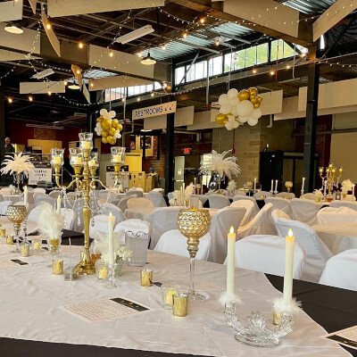 Mesmerizing Table Décor With Table Linens, Candles, Candle Holders, Vases, Feathers, & Chair Covers