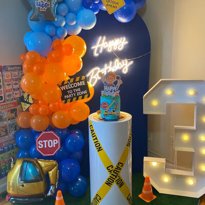 Vibrant 3rd Birthday Party Backdrop Decor With Stand, Cover, Balloons, & Lights 