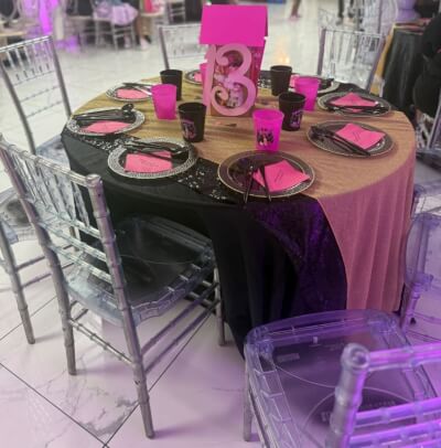 Vibrant Glam Birthday Party with Gold and Black Tablescapes, Hot Pink Accents, and Bold 13 Centerpie