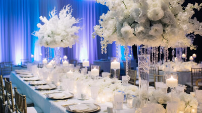 Winter Wonderland Reception with White Blooms, Crystal Accents & Floating Candles